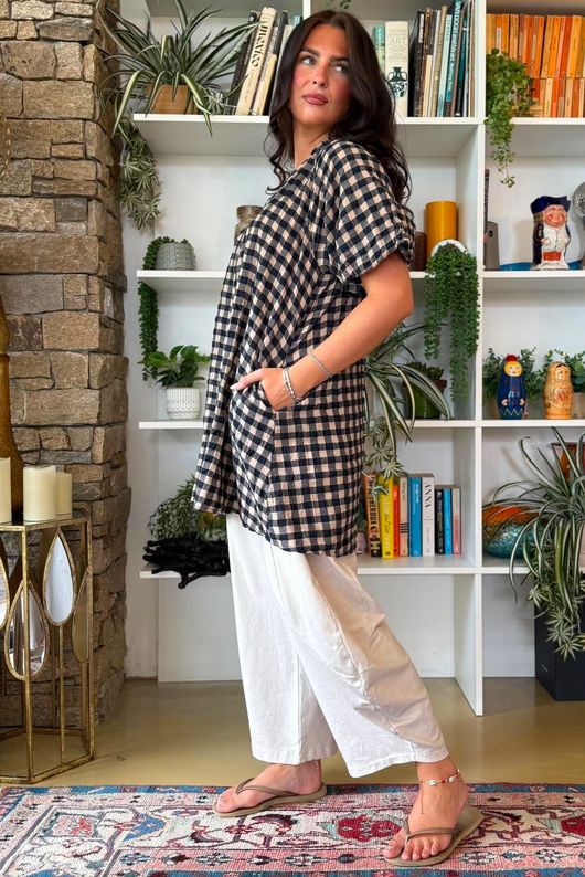 Bibi Gingham Pocket Tunic Navy
